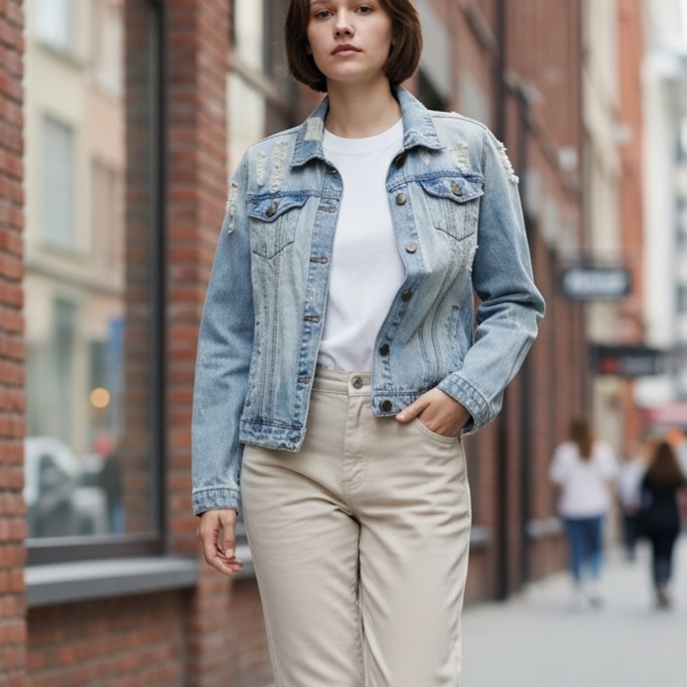 Ashley Vintage Charm | Distressed Denim Jacket - Light-wash - 100% Cotton